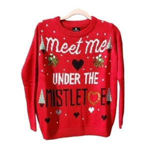 Curations Knit Cardigan Christmas Sequin‎ Scoop Neck Sweater Top Small